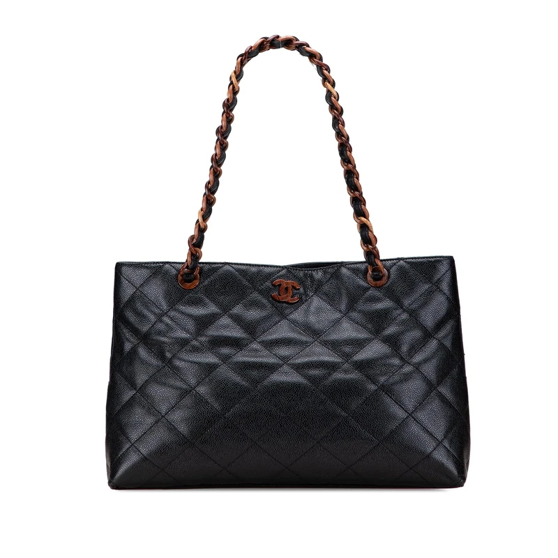 Chanel Pre-Loved CC Quilted Caviar Tortoise Chain Tote