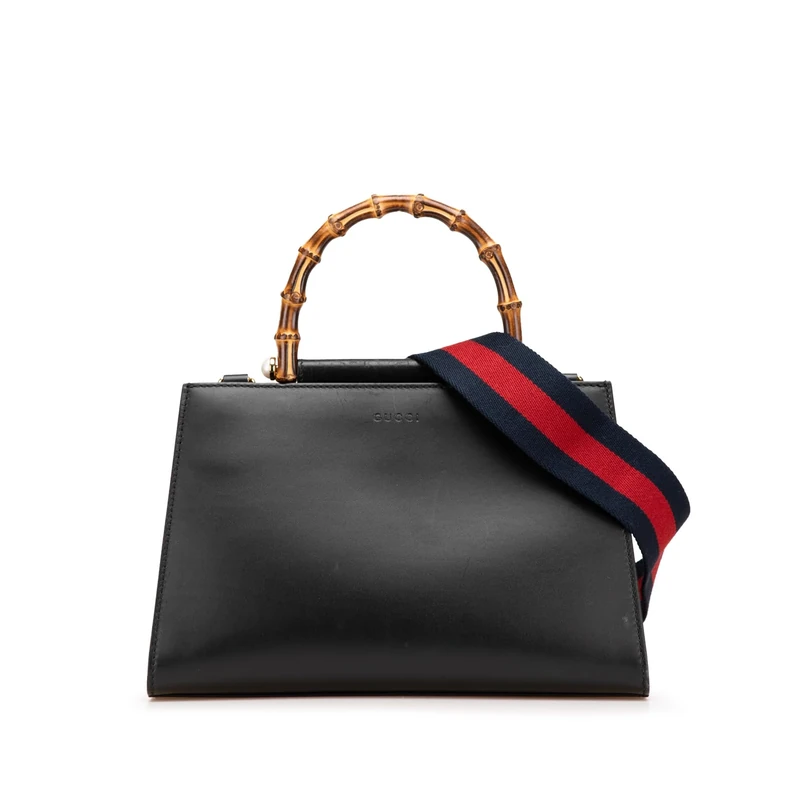Gucci Small Leather Bamboo Nymphaea Satchel - Black Calfskin - Image 1