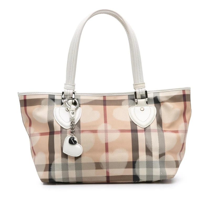 BURBERRY Pre-Loved House Check Coated Canvas Hearts Gracie Tote Bag
