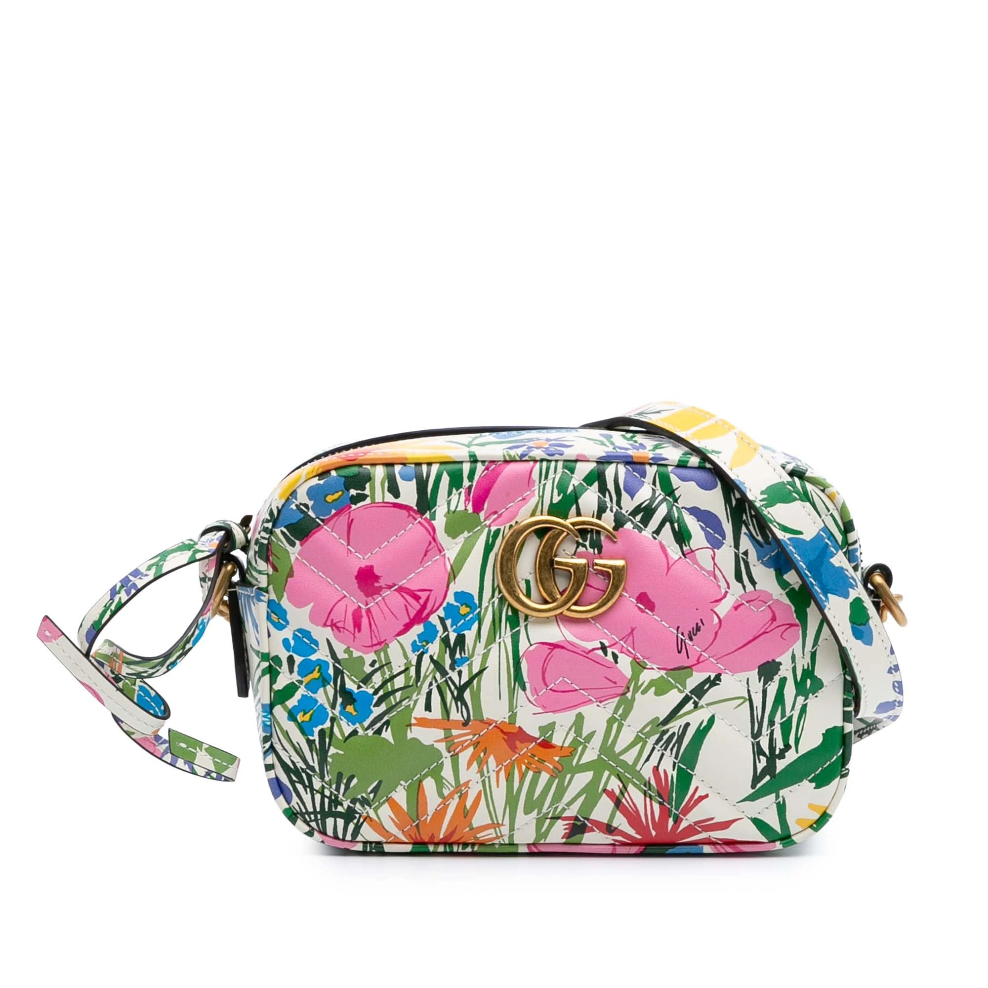 Gucci Pre-Loved Ken Scott Mini GG Marmont Floral Printed Matelasse Leather Crossbody