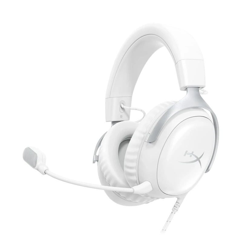 HyperX Cloud III – Wired Gaming Headset, PC, PS5, Xbox Series X|S, Angled 53mm Drivers, DTS, Memory Foam, Durable Frame, Ultra-Clear 10mm Mic, USB-C, USB-A, 3.5mm – White