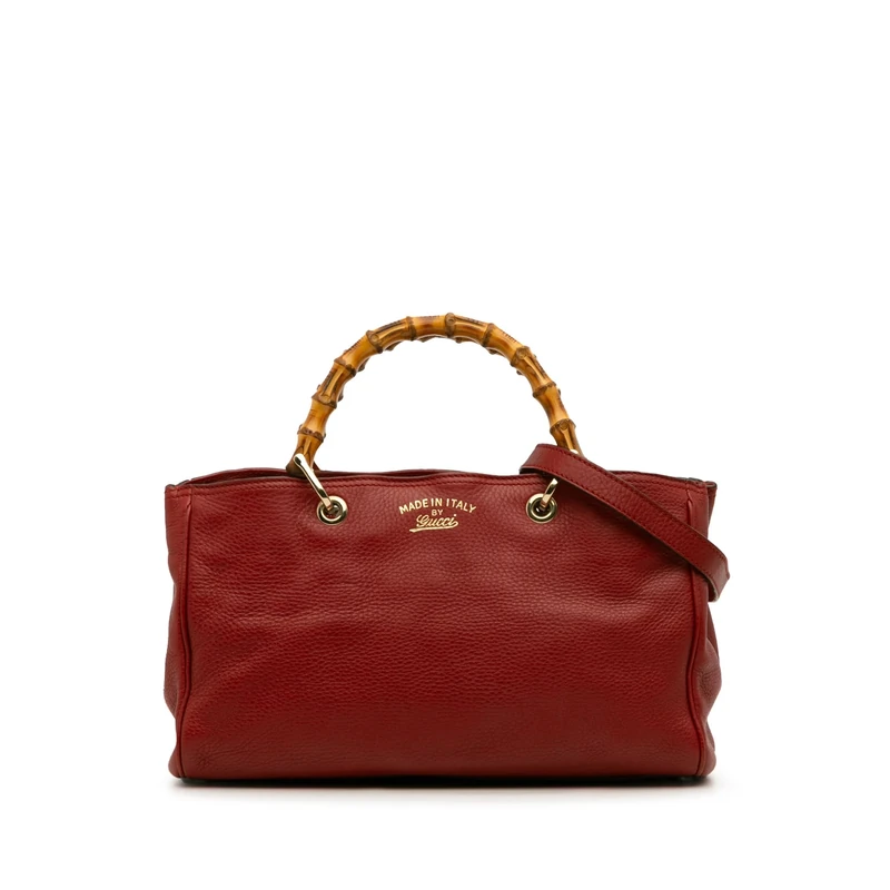 Gucci Pre-Loved Medium Calfskin Bamboo Shopper Satchel Handbag