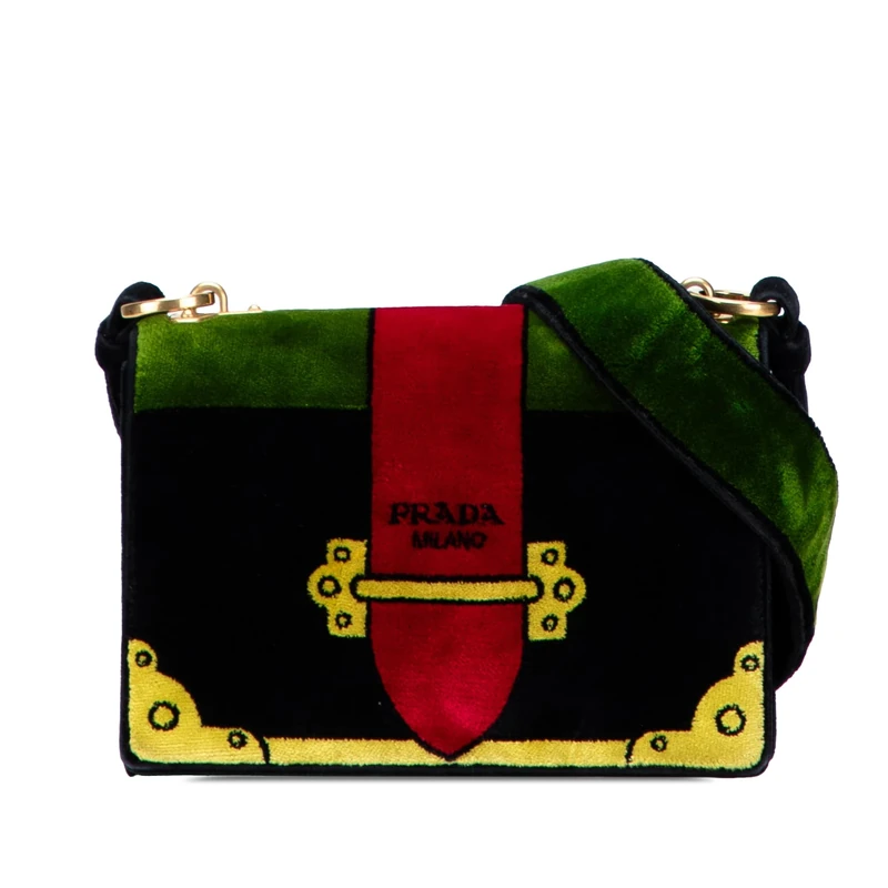 Prada Pre-Loved Velluto Ricamo Trompe L oeil Cahier Crossbody