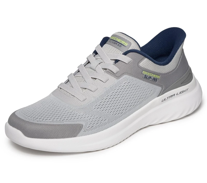 Skechers Men's Slip-Ins Engineered Mesh Flat Gore Sneaker Grey Navy