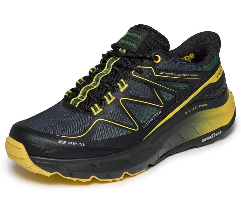 Skechers Men's D'Lux Pro Reel Cutting Slip-in Trainers, Black Leather/Synthetic/Mesh/Green Trim, 8 UK