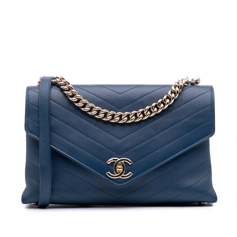 Chanel Pre-Loved Medium Calfskin Coco Chevron Envelope Flap Handbag