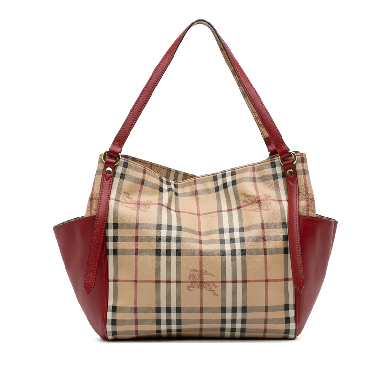 BURBERRY Pre-Loved Small Leather Trimmed Haymarket Check Coated Canvas Canterbury Tote Bag