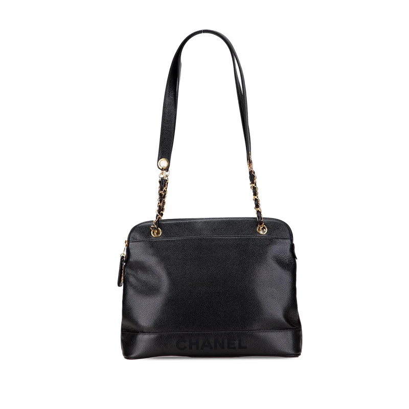 Chanel Pre-Loved Caviar Logo Shoulder Bag