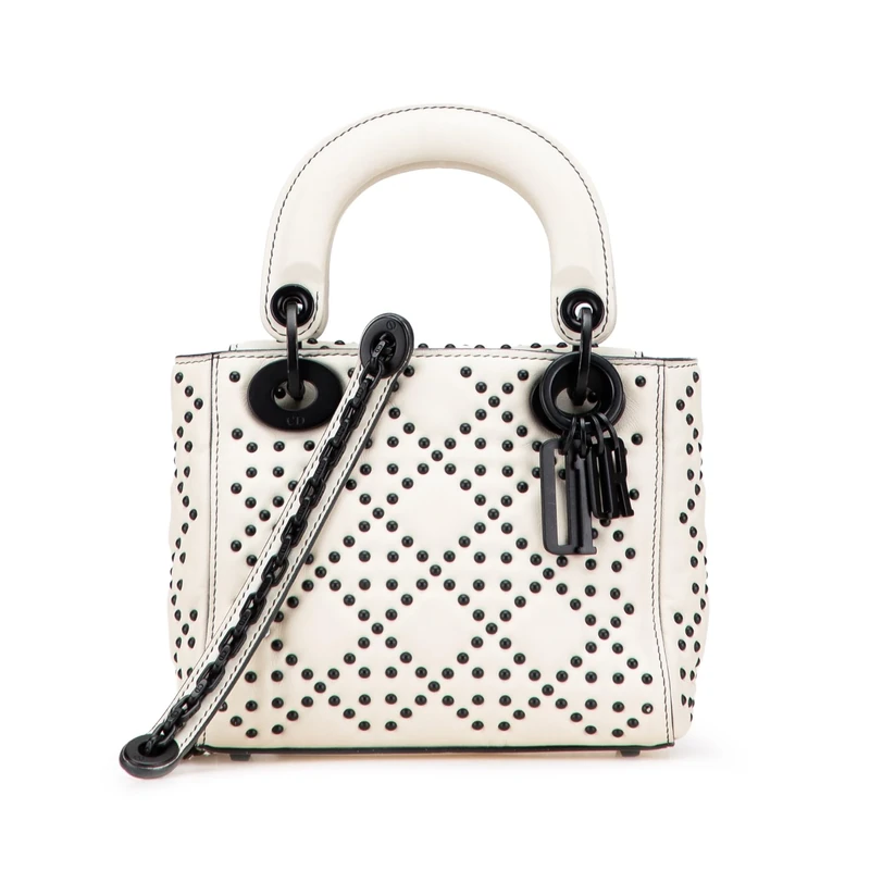 Dior Pre-Loved Mini Ultra Matte Calfskin Cannage Studded Supple Lady Handbag