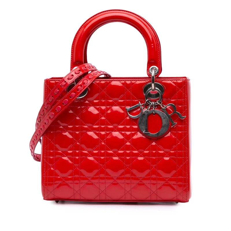 Dior Pre-Loved Medium Patent Cannage Whipstitch Lady