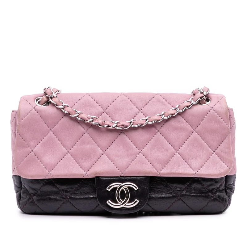 Pre-Loved Medium Bicolor Lambskin and Calfskin CC Chain Flap