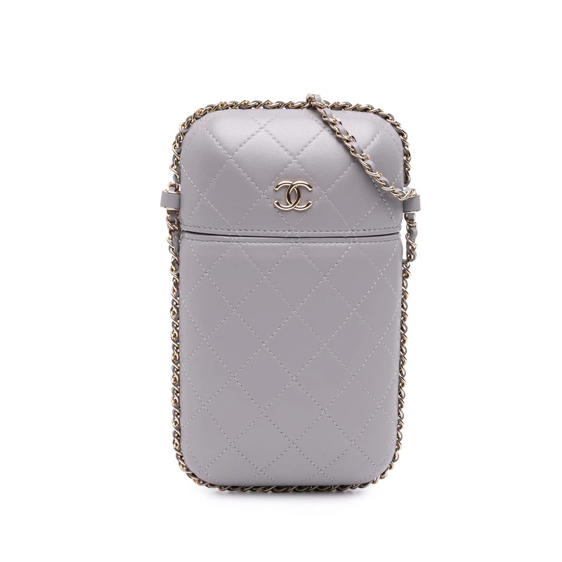 Chanel Pre-Loved CC Quilted Lambskin Chain Around Phone Holder Crossbody Bag