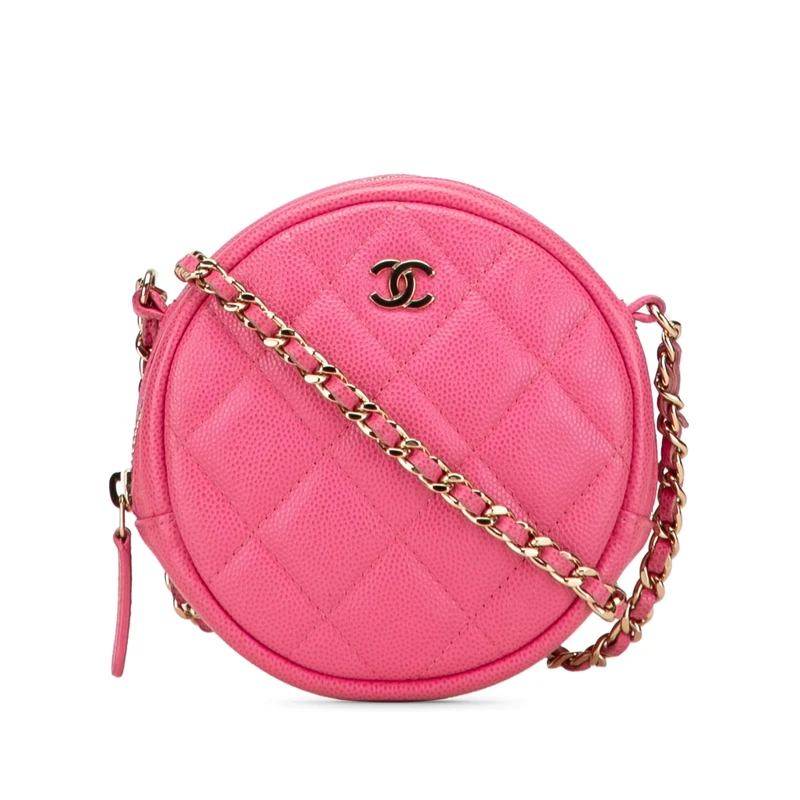 Chanel Pre-Loved CC Quilted Caviar Round Clutch With Chain Crossbody Bag