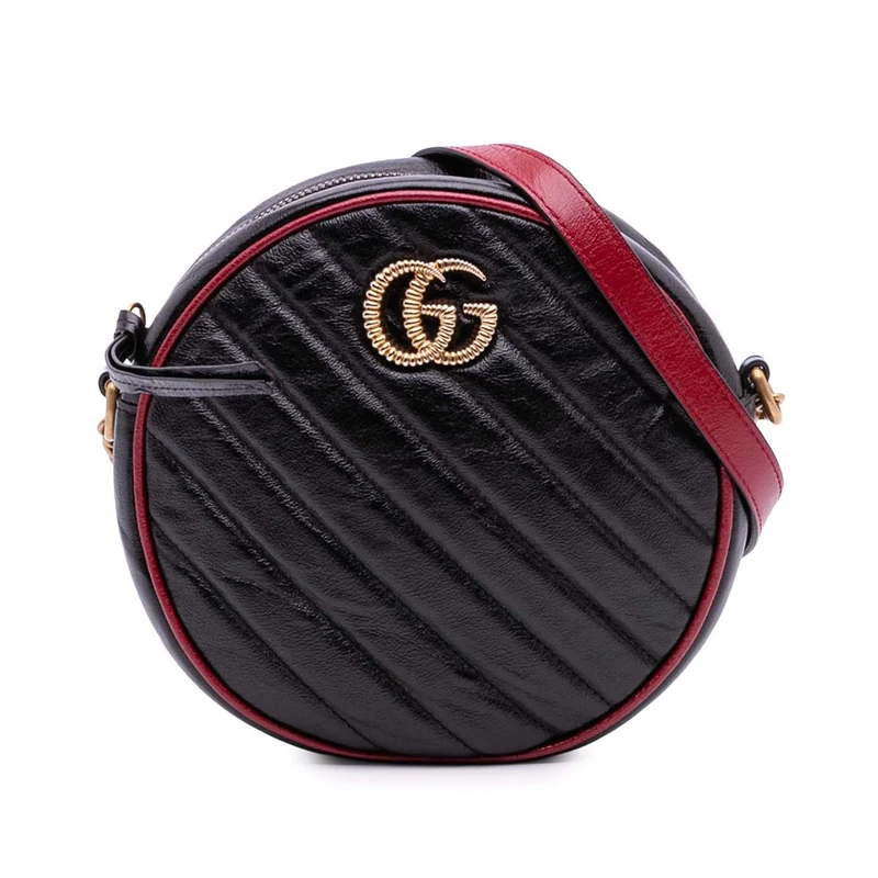 Gucci Pre-Loved Mini GG Marmont Matelasse Leather Torchon Round Crossbody