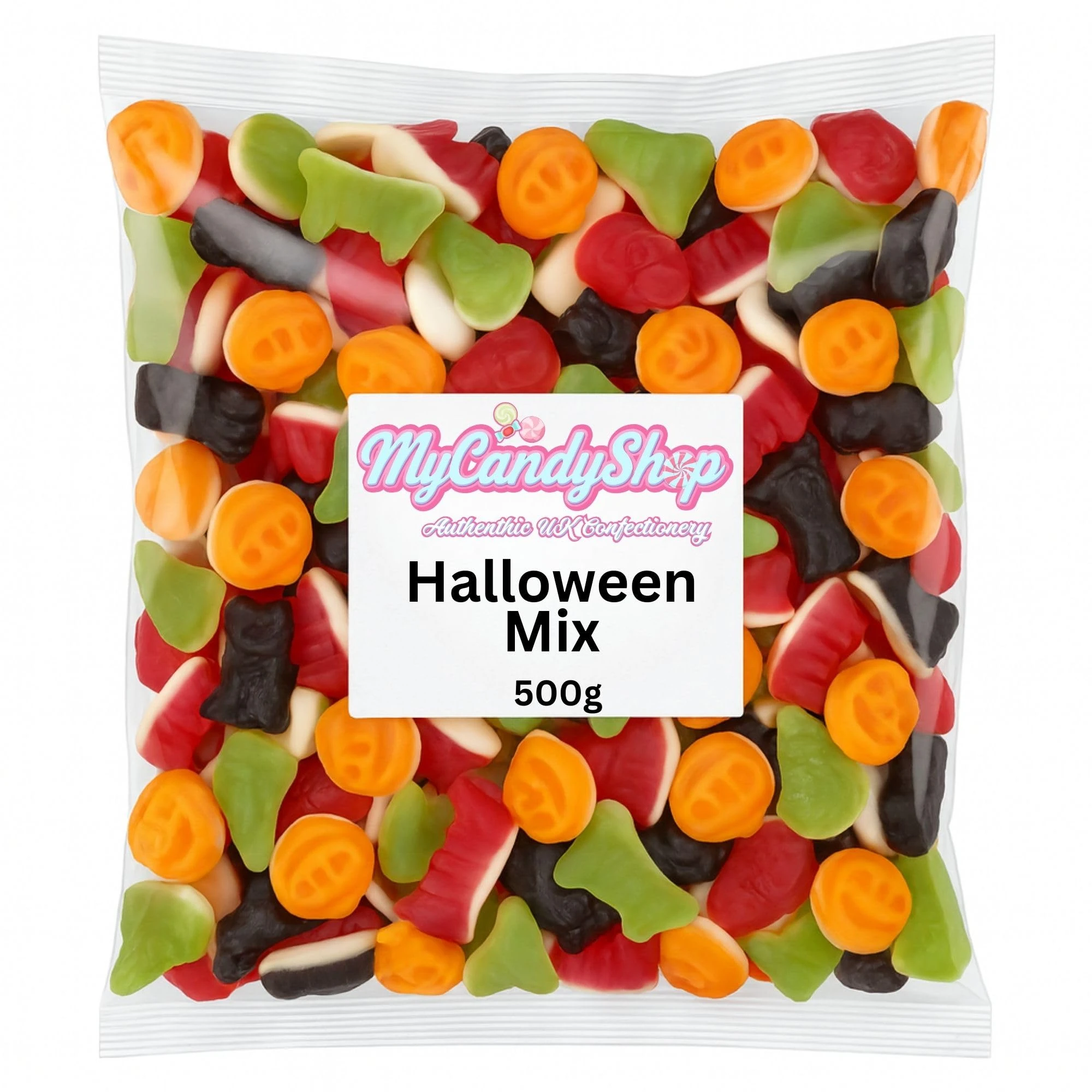 MyCandyShop Halloween Jelly Sweets 500g - Hallo Mix - Spooky Trick or Treat Candy with Jelly Brains, Pumpkin Jellies, Teeth & More - Random Assorted Halloween Sweets Selection for Parties