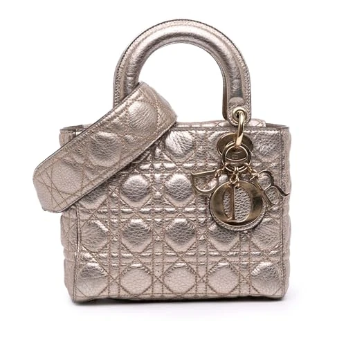 Dior Pre-Loved Small Metallic Grained Calfskin Cannage Supple Lady Handbag
