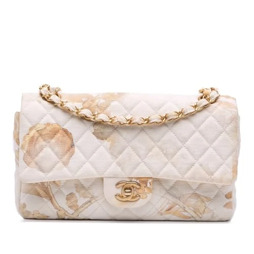 Chanel Pre-Loved Medium Classic Printed Denim Floral Double Flap Shoulder Bag