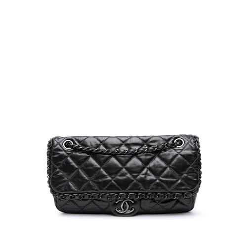 Pre-Loved Medium Quilted Metallic Aged Calfskin Chain Me Flap Shoulder Bag