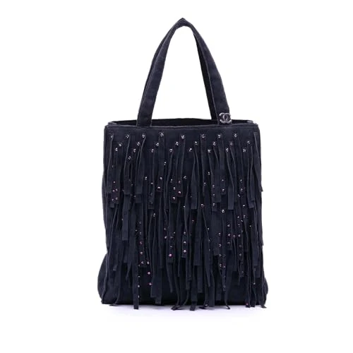 Chanel Pre-Loved Mini Suede Studded Fringe Tote Bag