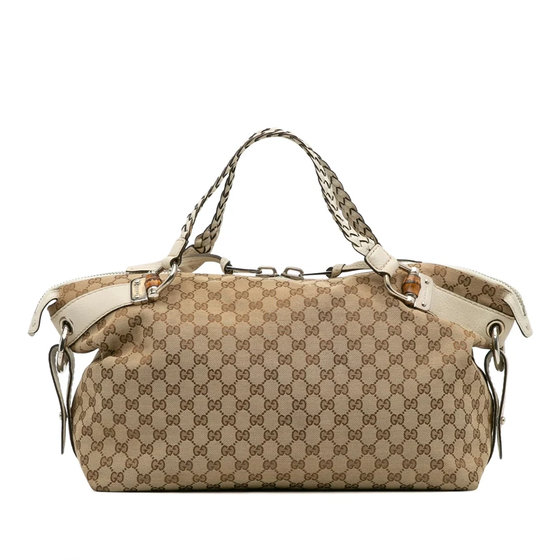 Gucci Pre-Loved Medium GG Canvas Bamboo Bar Tote Bag