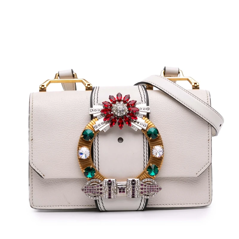 Pre-Loved Goatskin Madras Soft Calf Crystal Embellished Crossbody Bag