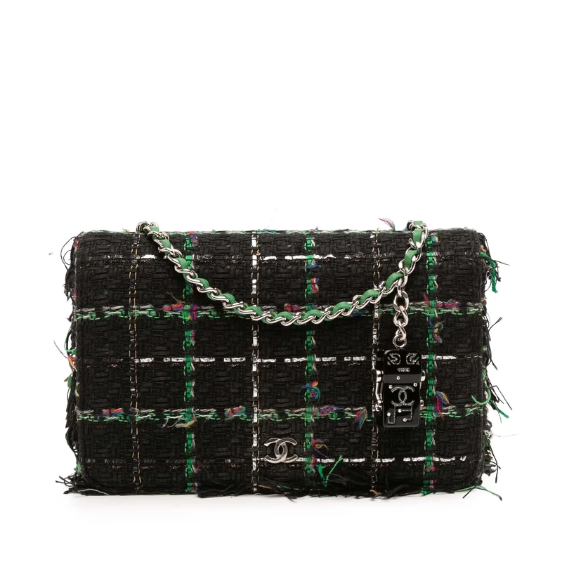 Chanel Pre-Loved CC Quilted Boucle Tweed Robot Charm Wallet On Chain Handbag Crossbody Bag