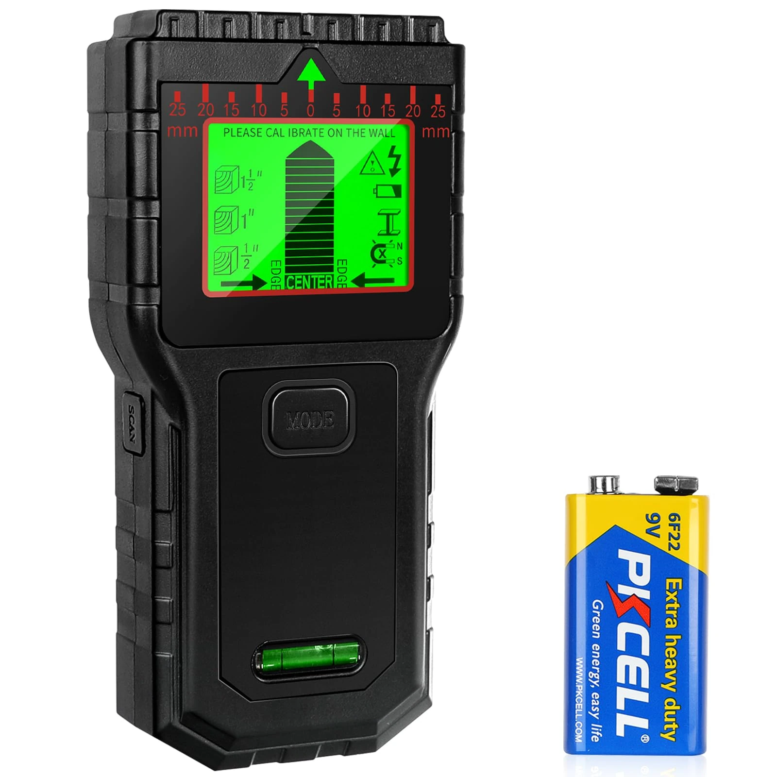 8-in-1 Stud Finder Wall Scanner with LCD Display & Audio Alarm, Detects Wood, Metal, Ac Wires, Pipes, Beams, Wall Detector with Spirit Level & Ruler for DIY and Professional Use, Black