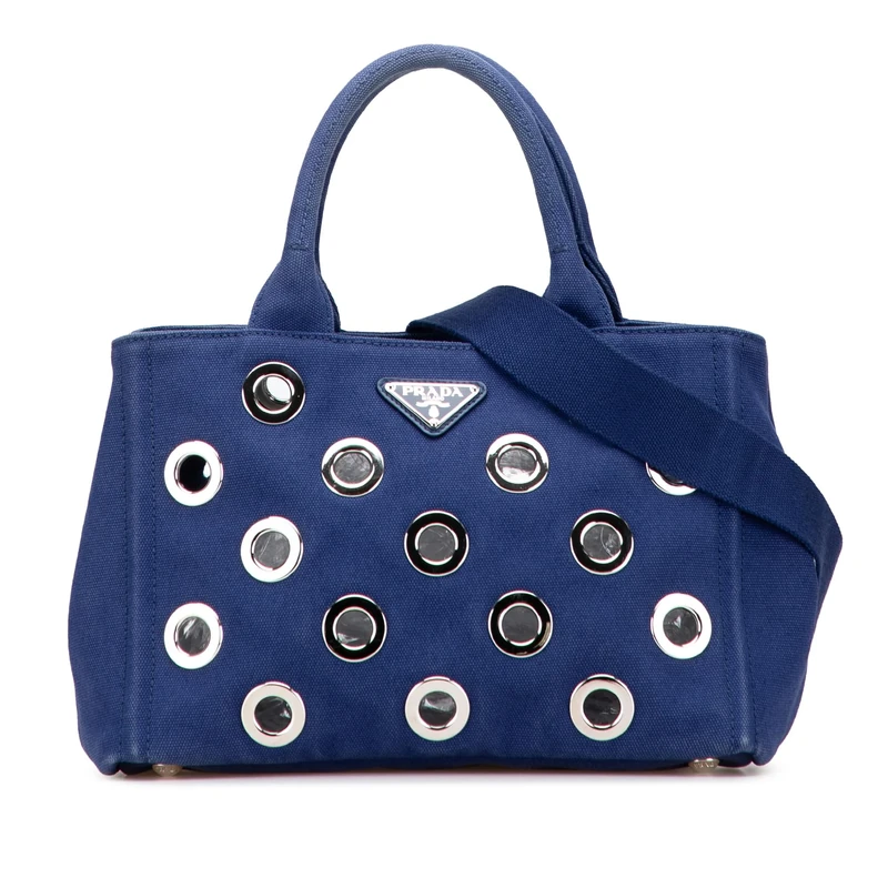 Prada Pre-Loved Small Canvas Canapa Grommet Satchel Handbag
