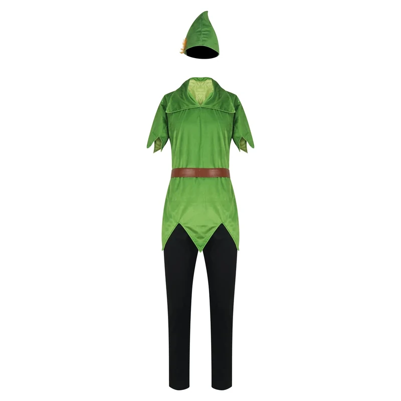 Peter Pan Costume Elf Outfit Halloween Cosplay Suit for Men Women, Men, Large