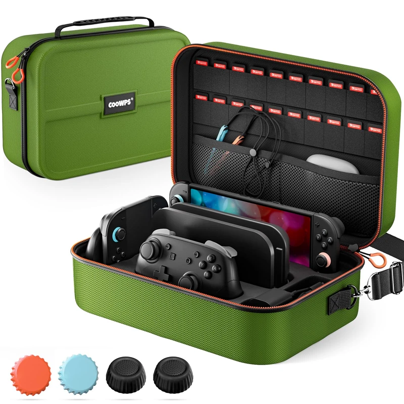 COOWPS Switch 2 Case for Nintendo Switch 2(2025), with 4Pcs Thumb Grips, 20 Game Card Slots, Hard Shell Full Protection All in One Carrying Case for Switch 2 Accessories Pro Controller, Orange
