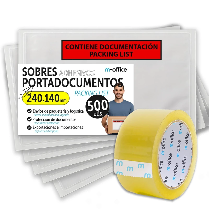 m-Office Adhesive Document Wallets 240 x 140 mm - 500 Pieces