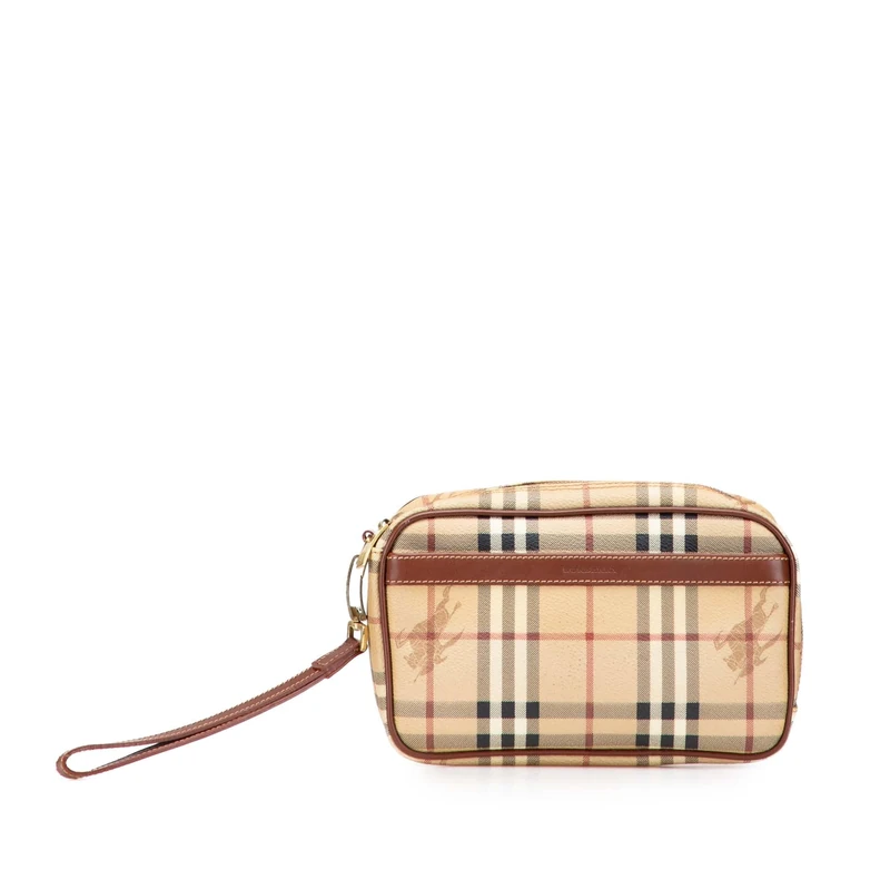 BURBERRY Pre-Loved Haymarket Check Coated Canvas Clutch Bag