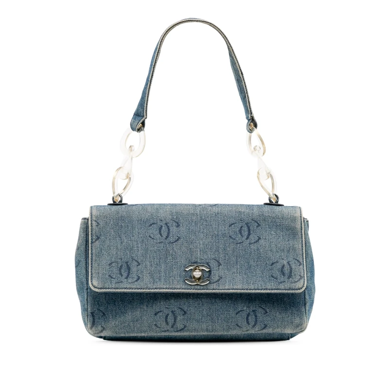 Chanel Pre-Loved CC Printed Denim Single Flap Shoulder Bag