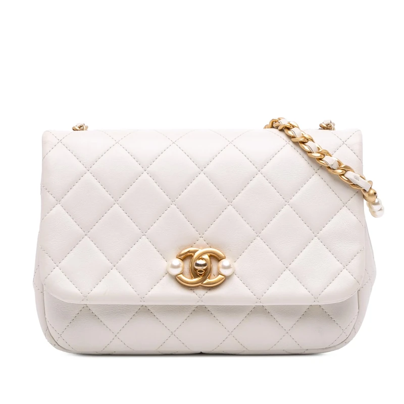 Chanel Pre-Loved Mini Glazed Calfskin Pearl Side Flap Crossbody Bag