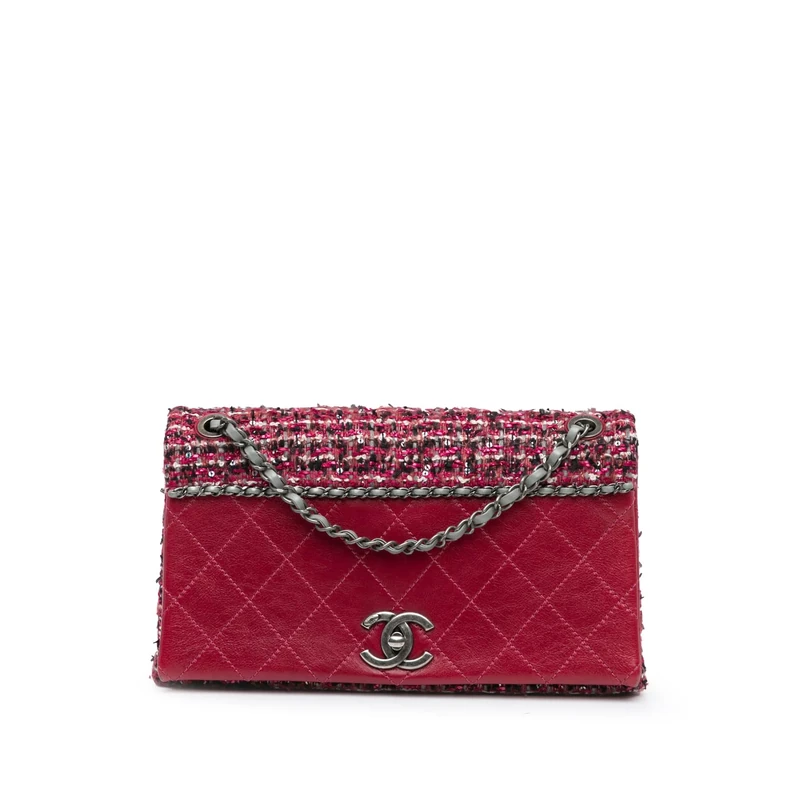 Chanel Pre-Loved CC Lambskin And Tweed Flap Crossbody Bag