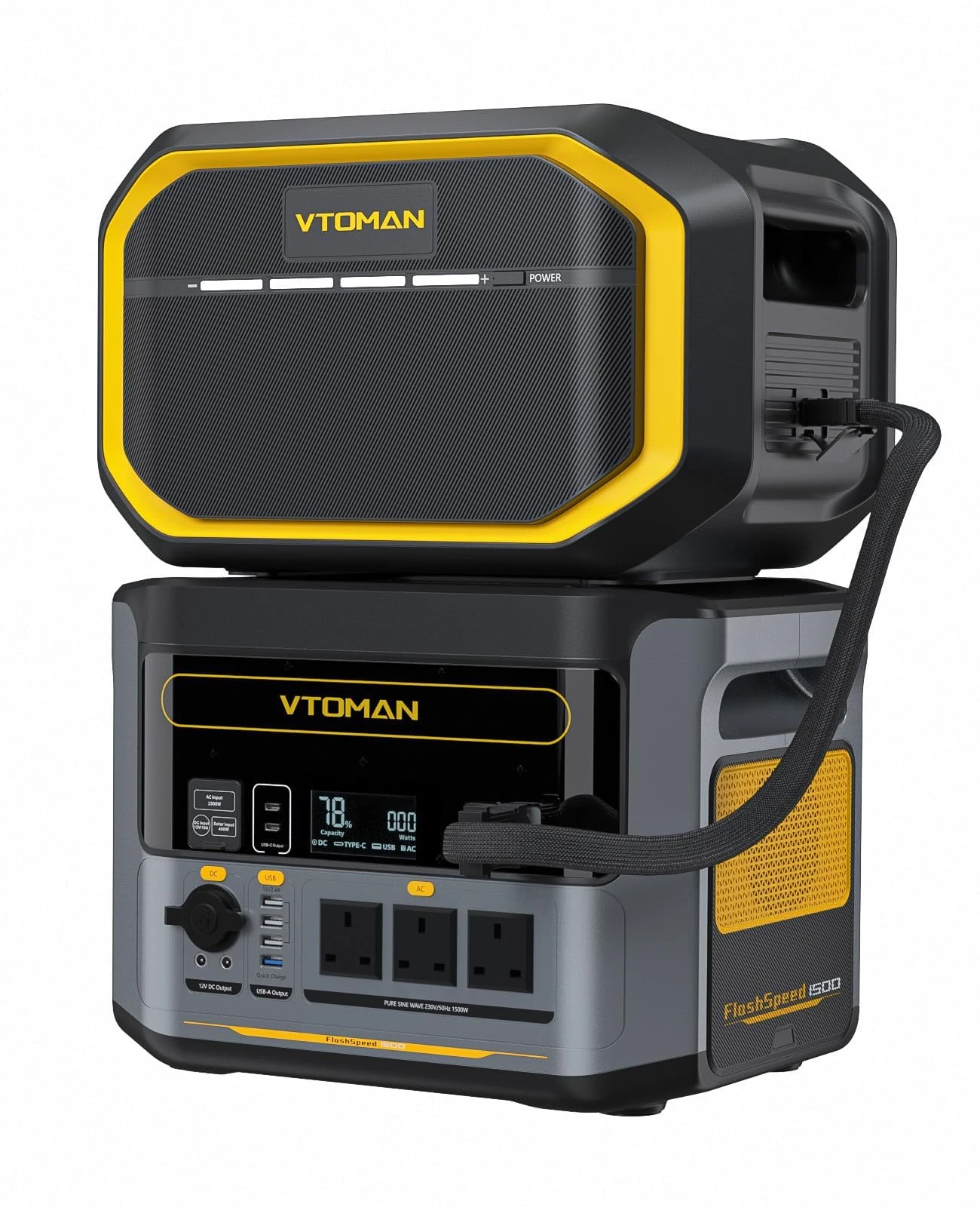 VTOMAN FlashSpeed 1500 Portable Power Station 1500W (3000W Peak) with Extra Battery - 3096Wh Battery Station with Up to 12 Outputs, Supports AC/DC/Solar Charging for Outdoor, Camping, Home Outages