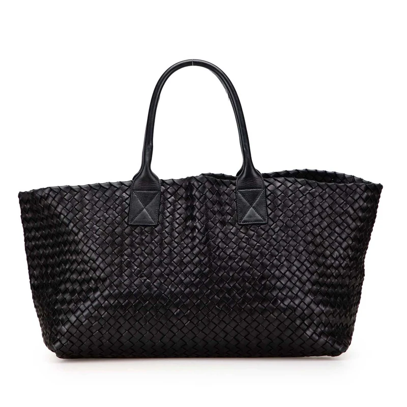 Bottega Veneta Pre-Loved Medium Lambskin Intreccio Cabat Tote