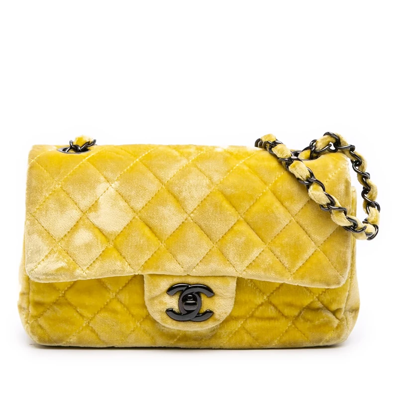Pre-Loved Mini Rectangular Classic Velvet Single Flap Crossbody Bag