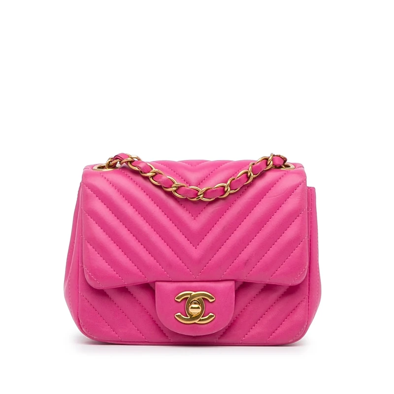 Chanel Pre-Loved Mini Square Classic Chevron Lambskin Single Flap Crossbody Bag