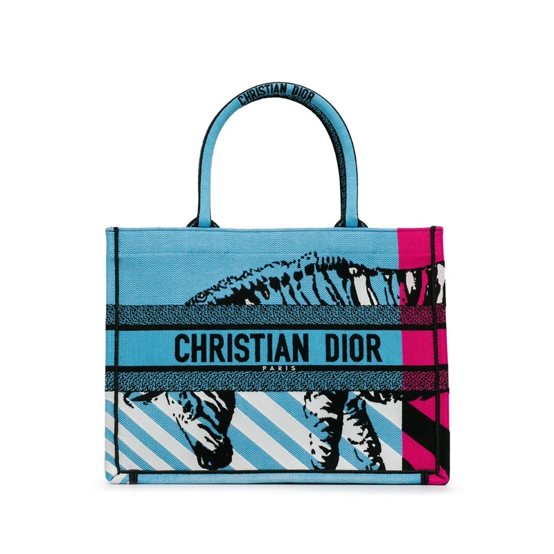 Dior Pre-Loved Medium Embroidered Canvas Zebra D Jungle Pop Book Tote Bag