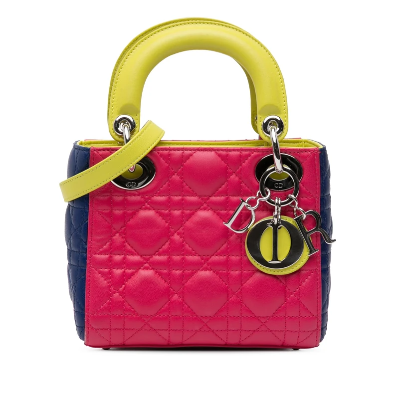 Dior Pre-Loved Mini Tricolor Lambskin Cannage Lady Handbag