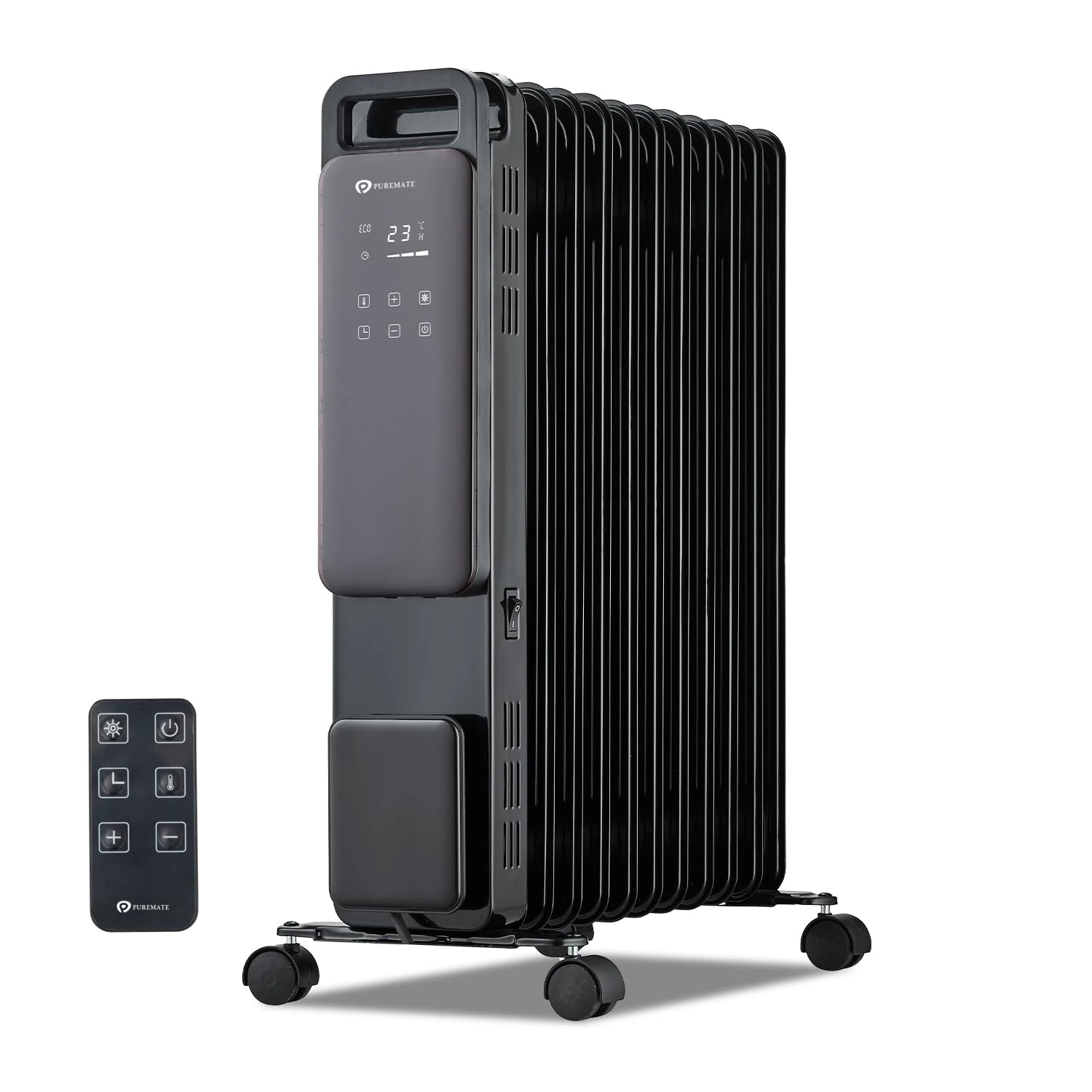 PureMate 2500W 11 Fin Oil Filled Radiator – Portable Electric Heater with Digital Screen, Touch Control, Eco Mode, Adjustable Thermostat, 3 Heat Modes, 24Hr Timer & Safety Protection