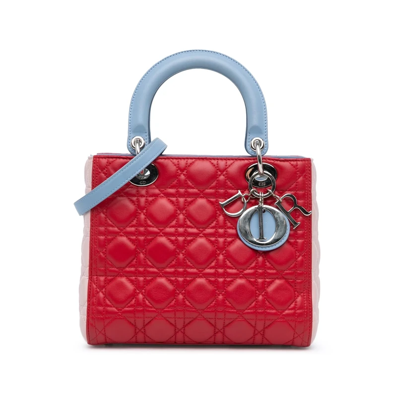 Dior Pre-Loved Medium Tricolor Lambskin Cannage Lady Handbag