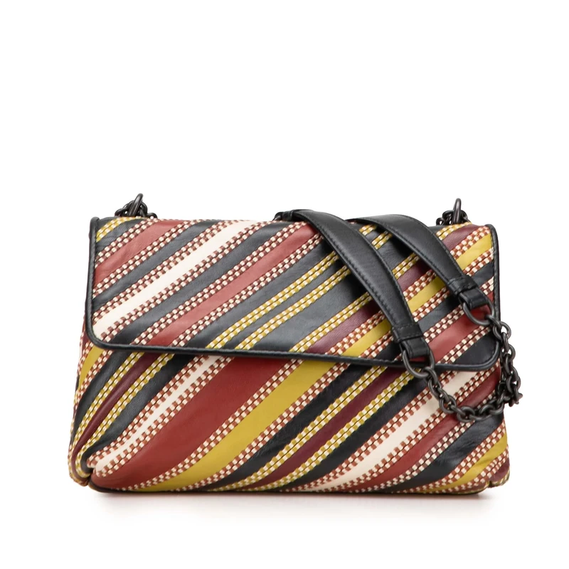 Bottega Veneta Pre-Loved Small Leather Embroidered Stripe Olimpia Shoulder Bag