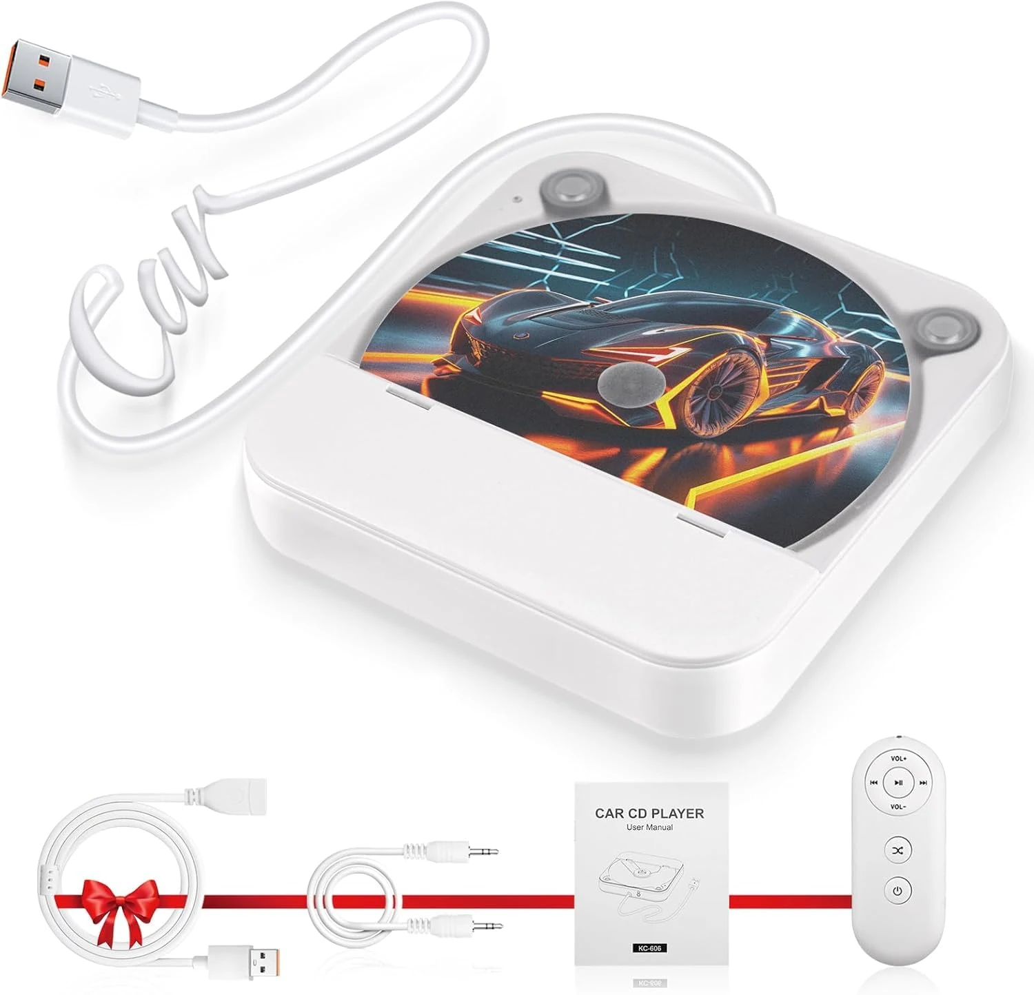 External Portable CD Player for Car, Universal CD Car Player USB Plug and Play, AUX Port, USB Extension Cable, for Vehicle, Laptop, TV, Computer, Android 4.4 and Above Navigation (Brown)