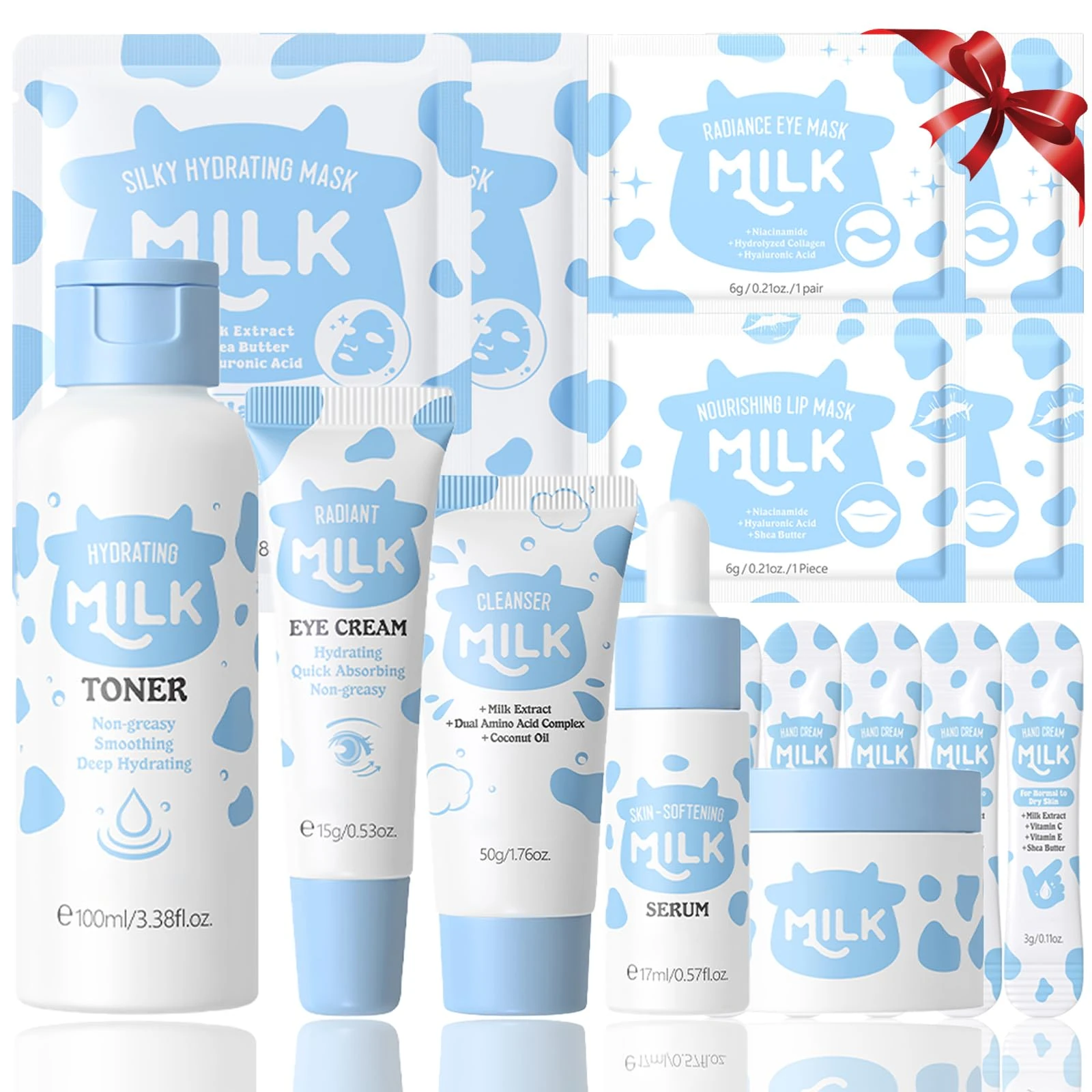 16PCS Milk Skin Care Sets & Kits - Milk Skincare Set for Kids & Teenage Girls, Skincare Set with Cream, Toner, Eye Cream, Cleanser, Serum, Lip & Eye Mask, Mask & Hand Cre am, Hydrating & Nourish-16PCS