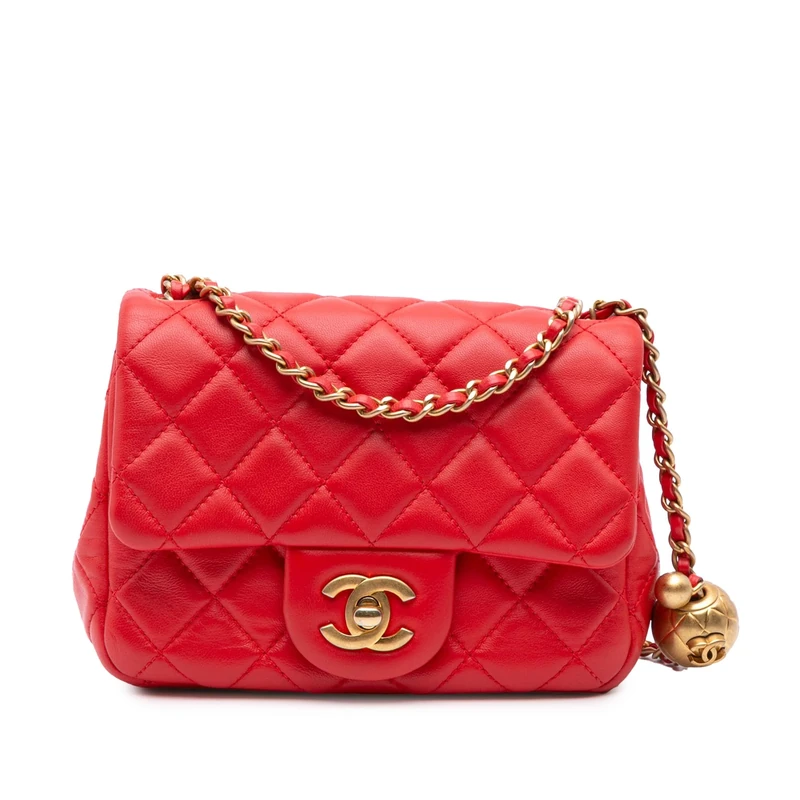 Chanel Pre-Loved Mini Square Classic Lambskin Pearl Crush Single Flap Crossbody Bag