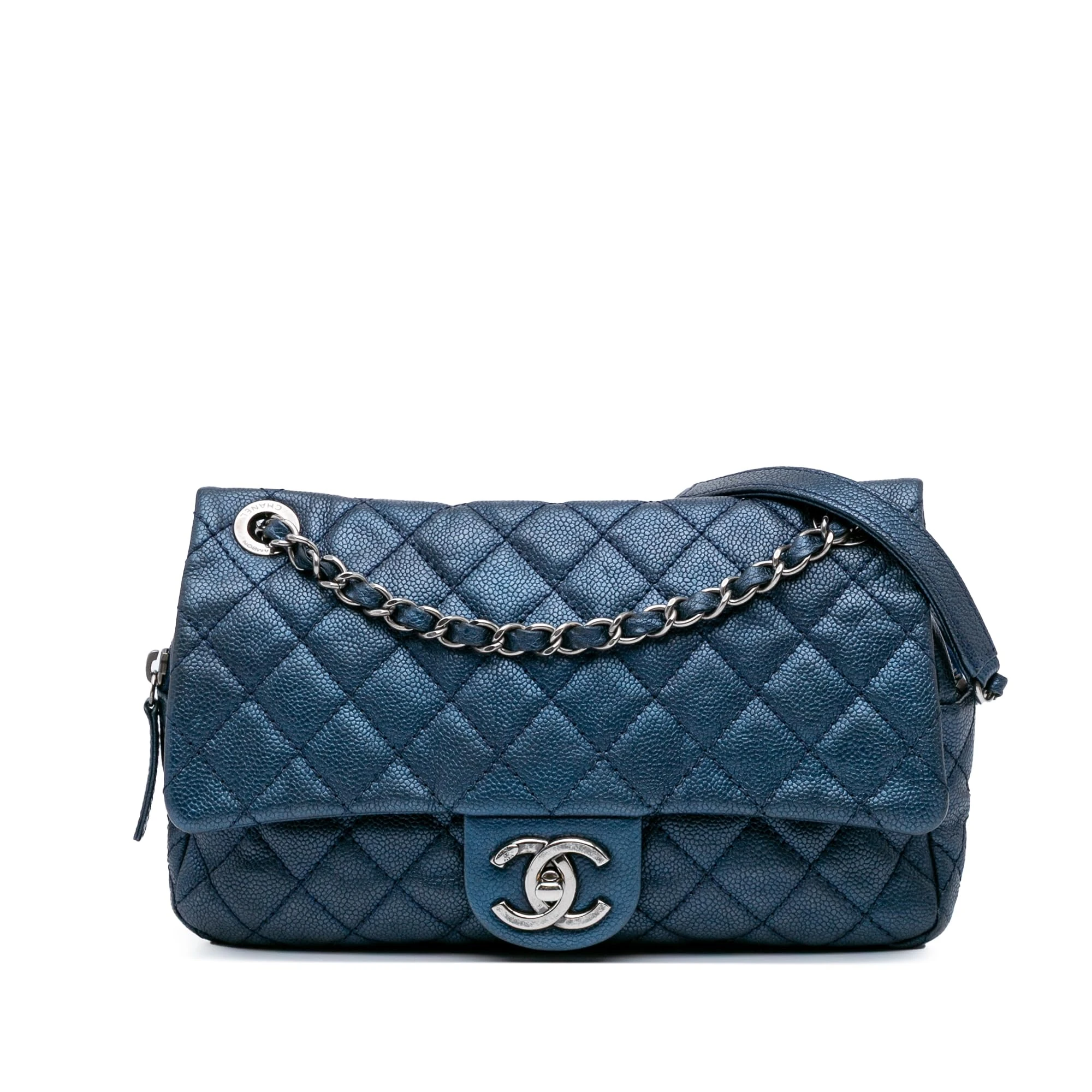Chanel Pre-Loved Jumbo Quilted Iridescent Caviar Easy Flap Shoulder Bag