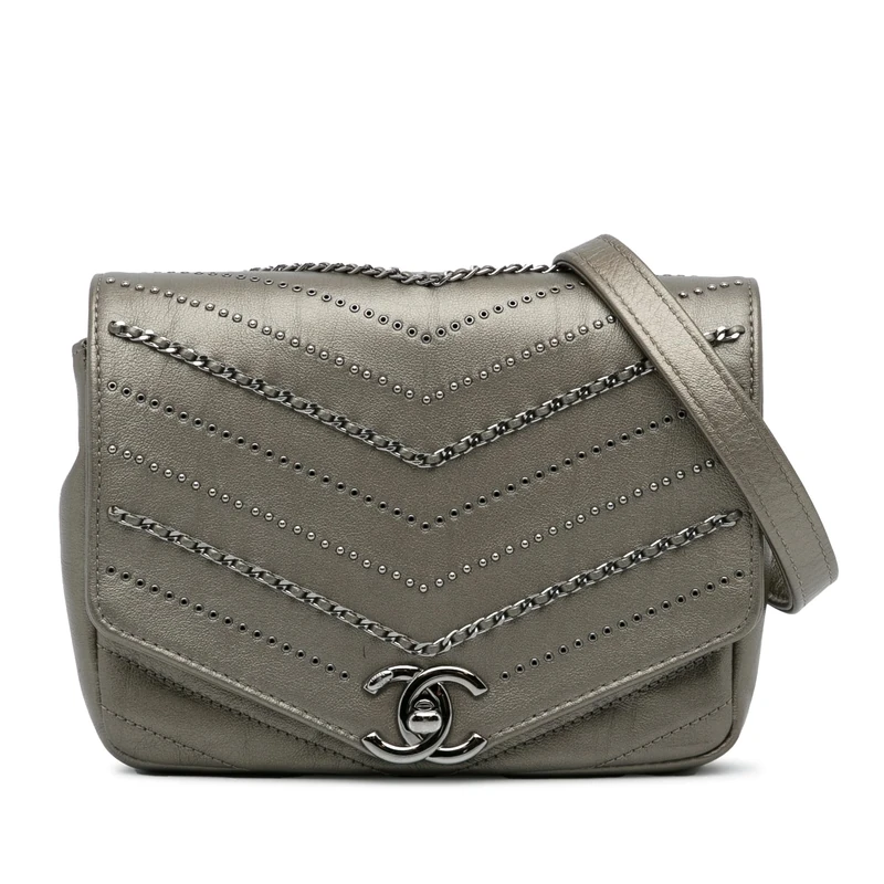 Chanel Pre-Loved Mini Embellished Calfskin Chevron Square Envelop Flap Crossbody Bag