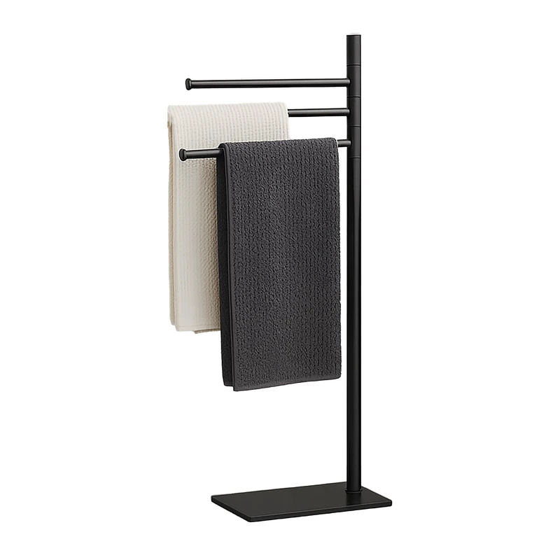 Relaxdays towel rack, HxWxD: 83 x 33.5 x 14 cm, stainless steel, 2 movable bars, standing towel rack, black